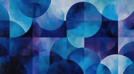 Poster - Geometric shapes in a gradient of cool blues and purples, forming a modern abstract design.