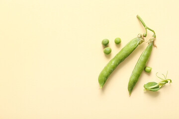 Poster - Green peas on beige background