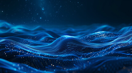 Canvas Print - Abstract Digital Waves with Blue and White Particles