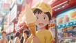 © A Denny Syahputra - A young boy happily holds a large cone of gelato, surrounded by bustling street vendors and vibrant advertisements