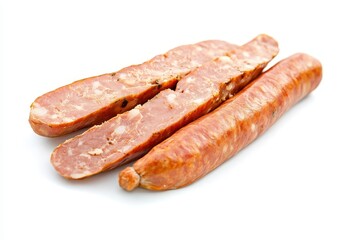 Wall Mural - Smoked turkey sausage on white background