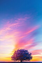 Wall Mural - Captivating Sunset Sky with Pastel Colors, Blue and Purple Hues, and Pink Clouds, Creating a Serene and Vibrant Sunset Background