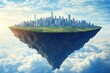 © North - A futuristic floating city above the clouds which appears to be a surreal, science fiction landscape soaring high in the sky.