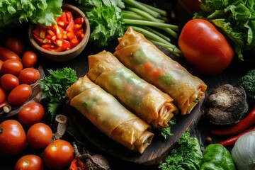 Canvas Print - Vegetable filled spring roll called Popia Sayur or Lumpia