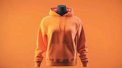 Poster - Very nice blank dark orange hoodie mockup with mannequin, orange background