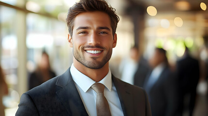 Poster - A smiling man in a suit, exuding confidence in a professional setting.