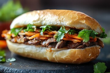 Poster - Vietnamese Banh mi sandwich close up focus