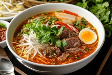 Wall Mural - Vietnamese beef rice vermicelli soup bun bo hue