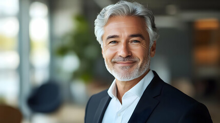 Poster - A smiling older man in a professional setting.