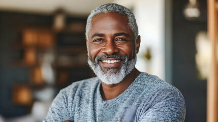 Sticker - A smiling older man with a gray beard in a cozy indoor setting.