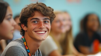 Canvas Print - Smiling Student in Class.