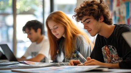 Wall Mural - Students Studying Together.