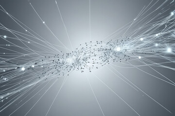 Poster - White Cyber Big Data Flow Particles . Digital Neural Network. Concept of AI Artificial Intelligence Technology Machine Deep Learning. Digital Communication. Science Technology background.