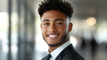 Wall Mural - A smiling young man in a suit, conveying professionalism and confidence.