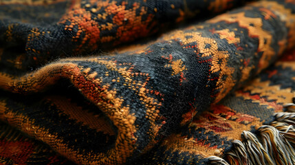 Close-Up of a Folded Rug with Intricate Patterns and Texture - Realistic Photo