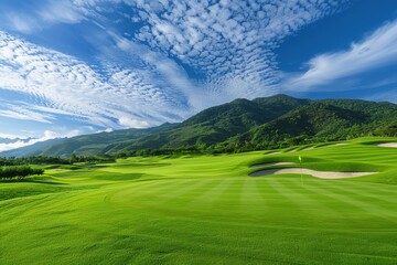 Wall Mural - Mountainous golf course under clear blue skies