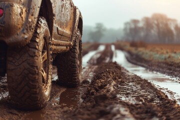 Sticker - Muddy SUV on rural dirt road off road adventure