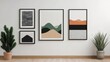 © Jayda_ArtistryHub - Modern minimalist abstract art prints in black frames on a white wall.