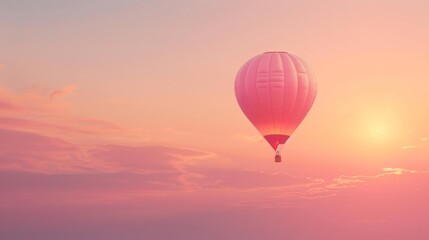  A serene image of a single air balloon against a pastel sunset sky, perfect for evoking a calm and peaceful mood.