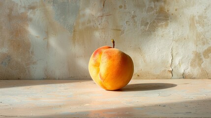 Poster - A single apricot on a plain surface, highlighting its natural curves and color with subtle light reflections for added detail