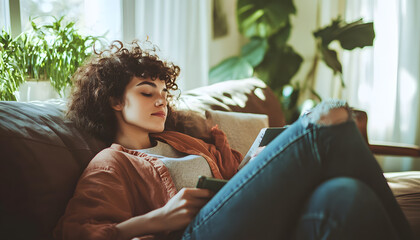 Poster - person reading a book at home