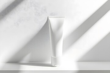 Poster - A white tube is placed against a light background, softly illuminated, casting gentle shadows that enhance its clean design