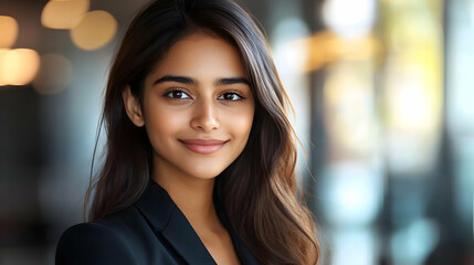 Portrait of a smiling woman in a professional setting.