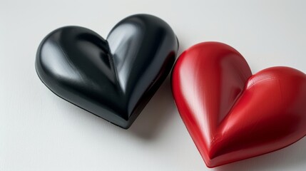 Poster - Bold heart shapes in contrasting black and red on a stark white background, offering a modern and striking visual.
