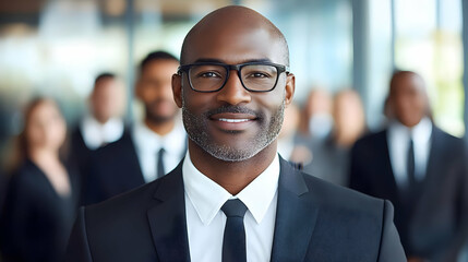 Canvas Print - Professional man in suit with colleagues in a corporate setting.