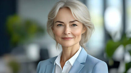 Sticker - Professional portrait of an older woman in a business setting.