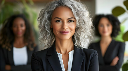 Poster - Professional women in business attire showcasing confidence and teamwork.