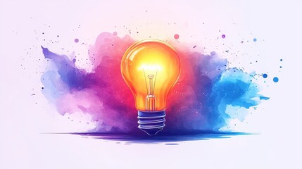 Canvas Print - Bright Lightbulb on Abstract Watercolor Background