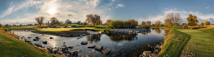 Sticker - Scenic Golf Course with Pond and Autumn Foliage