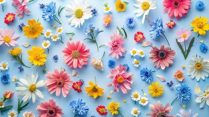 Wall Mural - Colorful spring flowers in a playful pattern