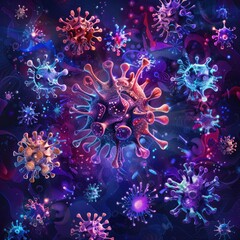 Wall Mural - Abstract Art of Microscopic Virus, Vivid Colors, and Swirling Patterns