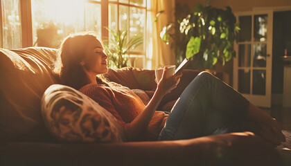 Wall Mural - person reading a book at home