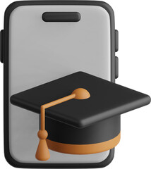 Wall Mural - 3D icons Smartphone with Graduation Cap, symbolizing mobile learning.