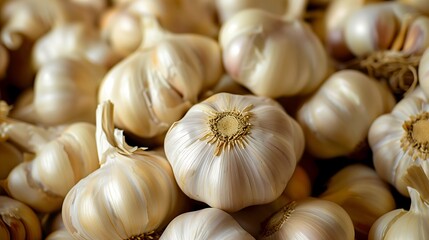 Close-up of fresh garlic bulbs in a clustered arrangement