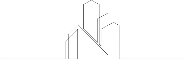 Poster - Continuous one line drawing house logo minimal. Construction. Building structure scheme. Home silhouette. Architecture. One continuous line isolated minimal illustration.