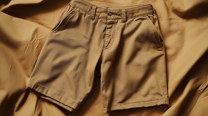 Khaki chino shorts mockup, very beautiful khaki background