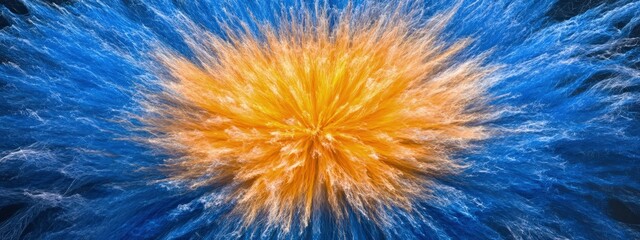 Wall Mural - Radial burst, electric blues and oranges, dynamic lines, glowing center