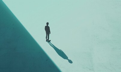 Canvas Print - Silhouette of a Person Standing Alone on a Blue Background