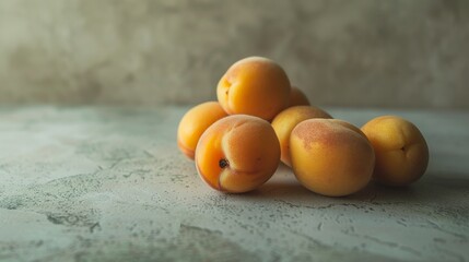 Poster - Several apricots with a soft focus on their surface details, positioned on a neutral background to emphasize their natural beauty and texture