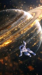 Wall Mural - an astronaut flying with a planet at the background 4k virtual video animation background