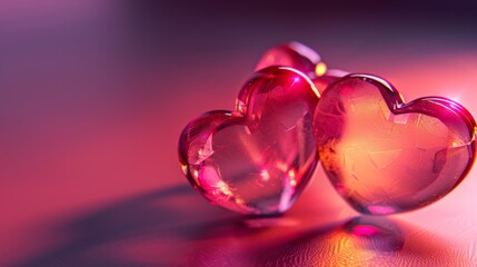 Poster - Softly glowing hearts against a gradient background transitioning from deep maroon to light pink, suggesting warmth and tenderness.