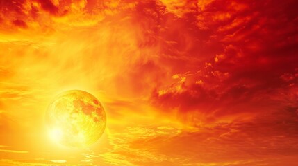 Poster - The sun sets in a blaze of fiery colors, with the sky transitioning from bright yellow to deep crimson, creating a striking and vivid sunset scene.