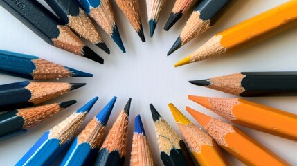 Top view of sharpened pencils arranged in a circle