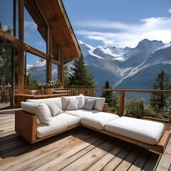 Wall Mural -  interior-design---wooden-terrace-with-the-sofa-in-the-mountains