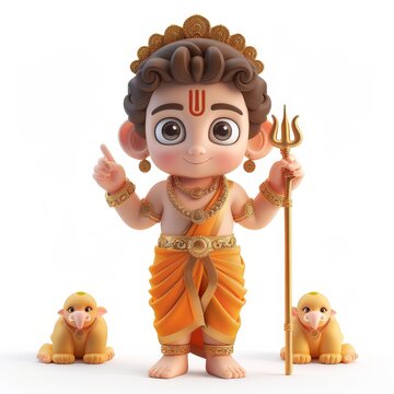 Cartoon 3D Ram Navami day 3D cartoon style. Isolated white background