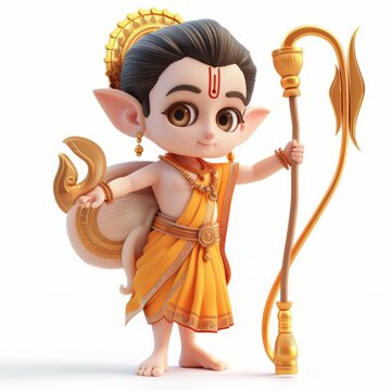 Cartoon 3D Ram Navami day 3D cartoon style. Isolated white background